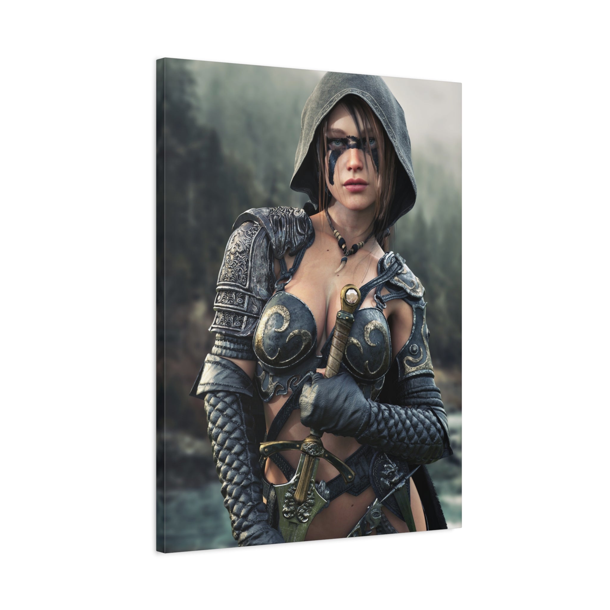 Fantasy Warrior Ranger Woman Matte Canvas Wall Art — Stretched 1.25"- No Ai- Human Created illustration art