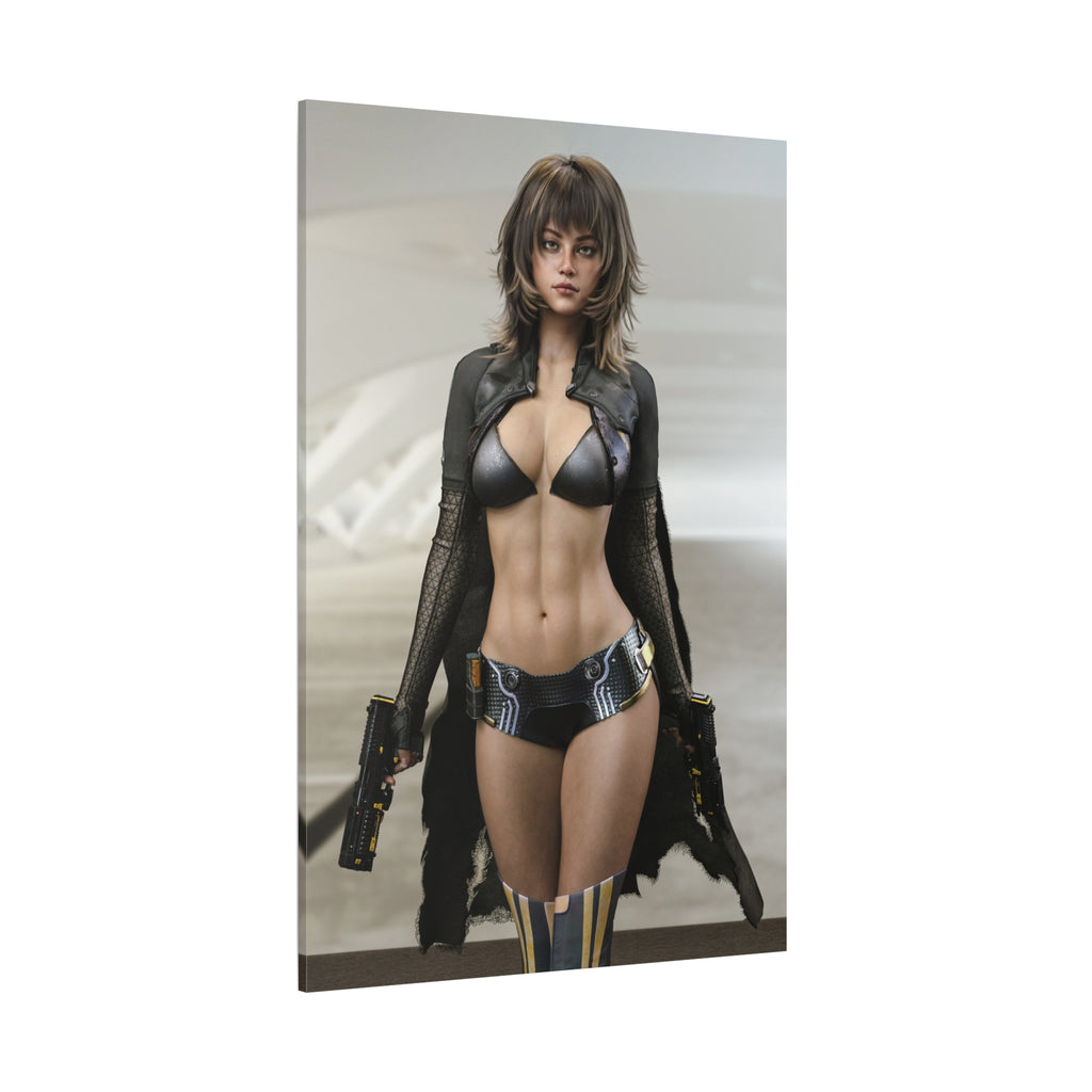 Sci‑Fi Femme Fatale Matte Canvas Print — Futuristic Warrior Wall Art- No AI - Human created illustration art