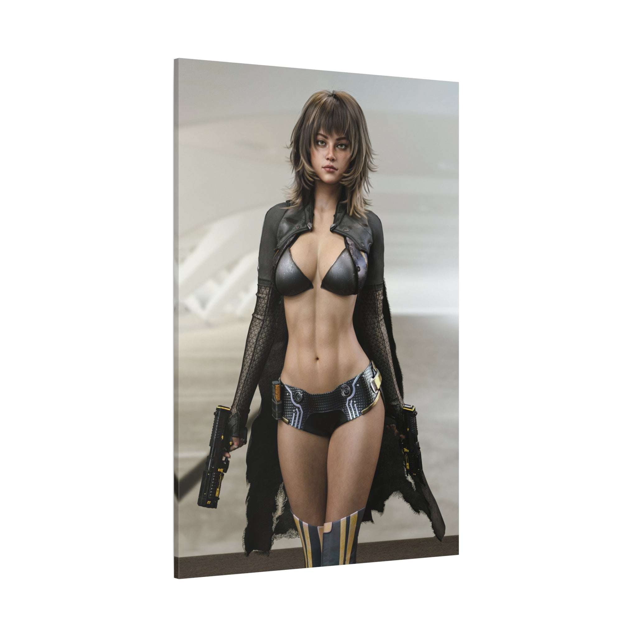 Sci‑Fi Femme Fatale Matte Canvas Print — Futuristic Warrior Wall Art- No AI - Human created illustration art