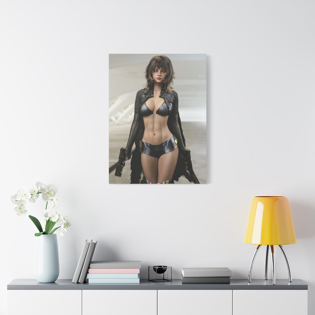 Sci‑Fi Femme Fatale Matte Canvas Print — Futuristic Warrior Wall Art- No AI - Human created illustration art