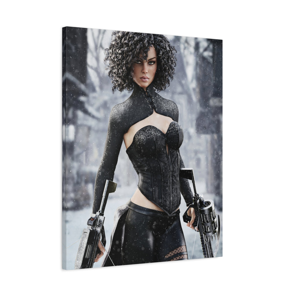 Matte Stretched Canvas - Dark Female huntress Warrior Art - No AI - Human generated illustration art