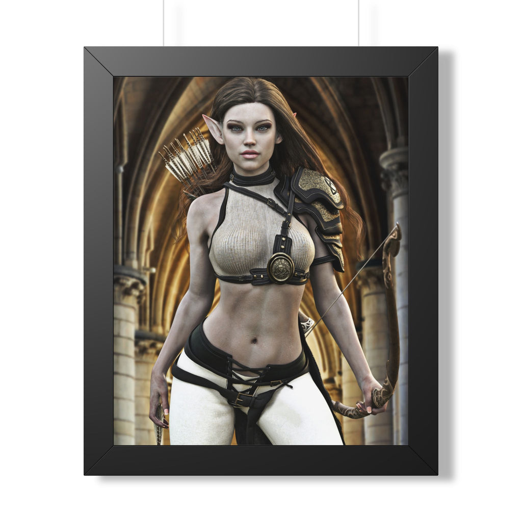 Fantasy Archer Woman Framed Poster — Elven Warrior Vertical Wall Art- No AI - Human created illustration art