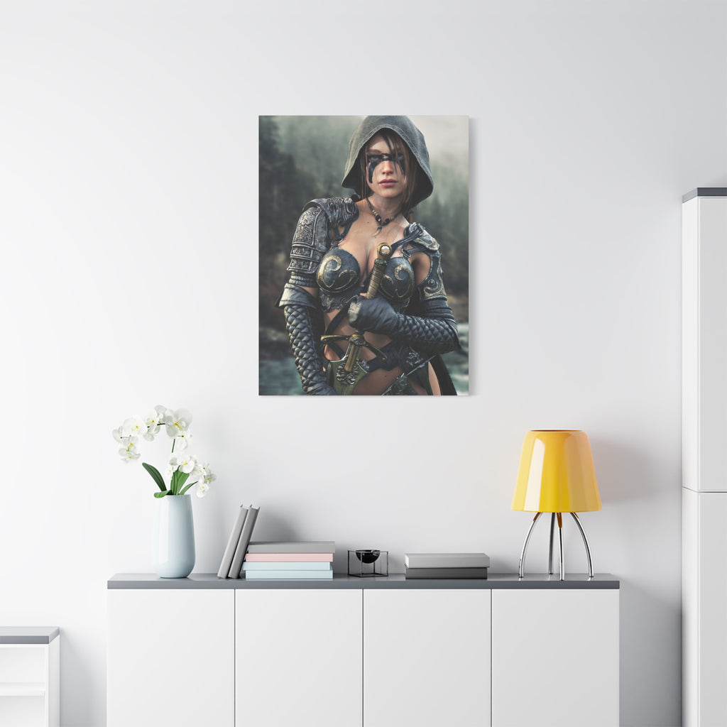Fantasy Warrior Ranger Woman Matte Canvas Wall Art — Stretched 1.25"- No Ai- Human Created illustration art