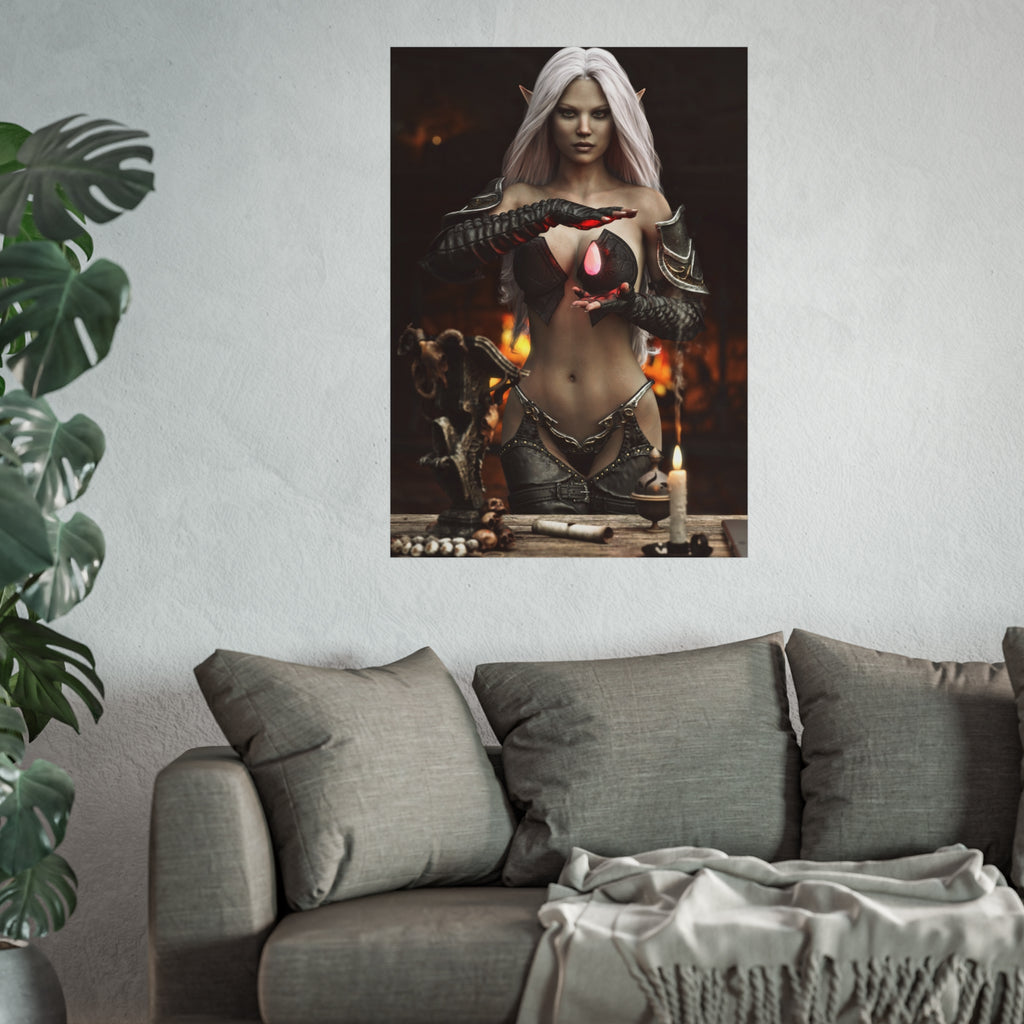 Fantasy Sorceress Art Poster — Dark Magic Goddess Wall Print - No AI - Human generated