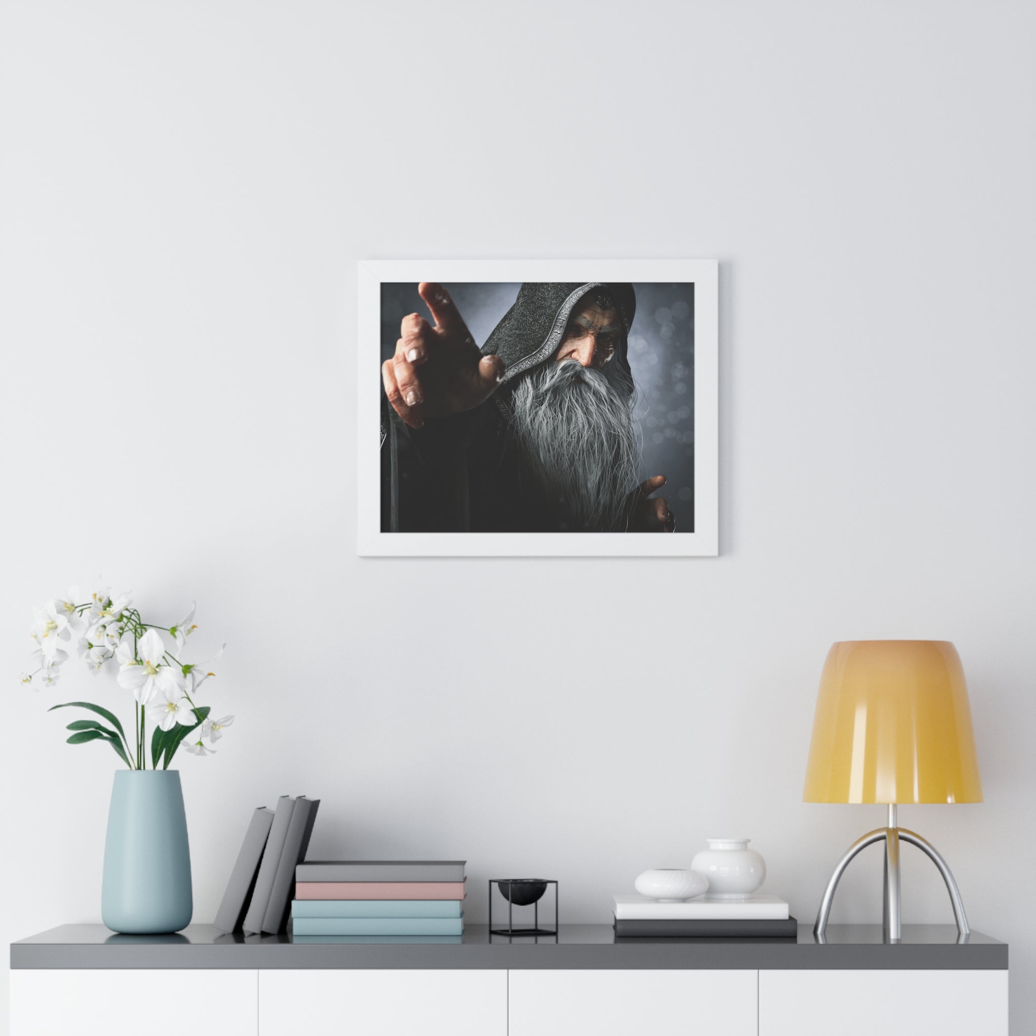 Framed Poster — Mystical Hooded Wizard Art Print - No AI - Human created illustration art