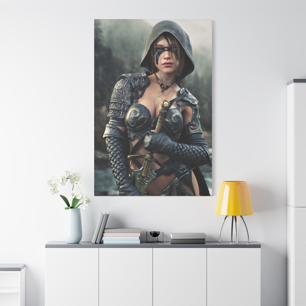 Fantasy Warrior Ranger Woman Matte Canvas Wall Art — Stretched 1.25"- No Ai- Human Created illustration art