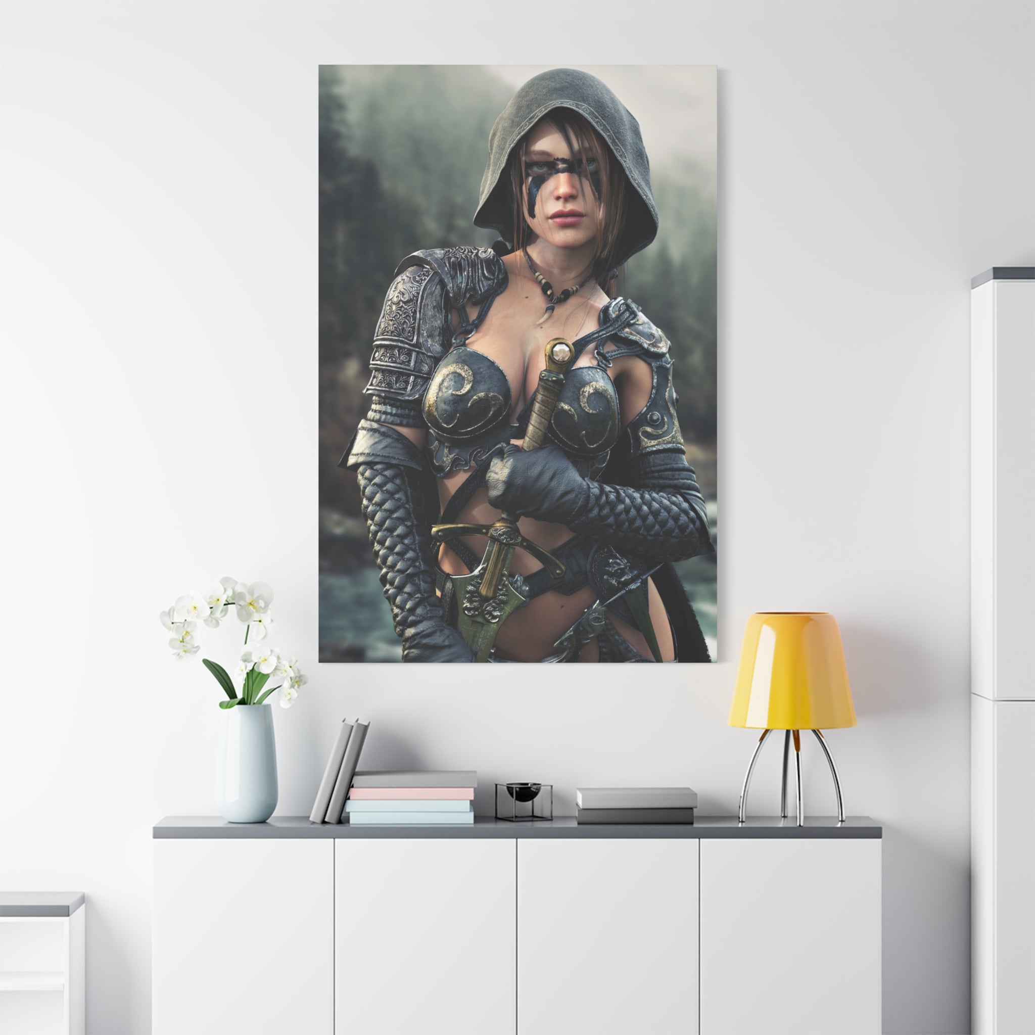 Fantasy Warrior Ranger Woman Matte Canvas Wall Art — Stretched 1.25"- No Ai- Human Created illustration art
