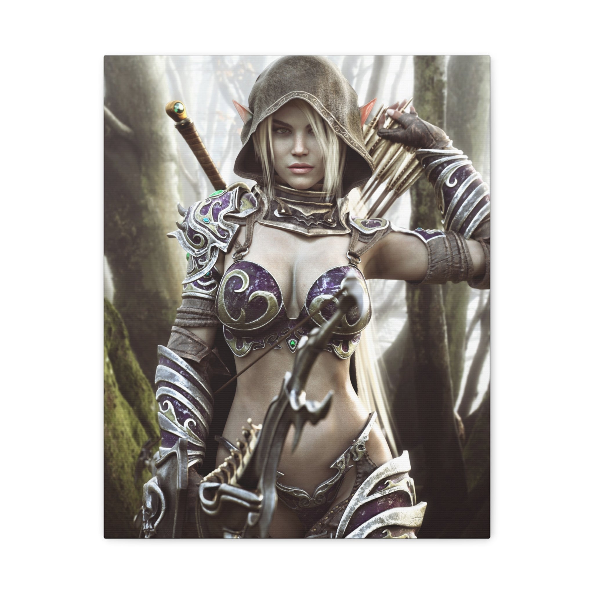 Fantasy Archer Warrior Canvas Print — Matte Stretched Wall Art- No AI- Human created illustration art