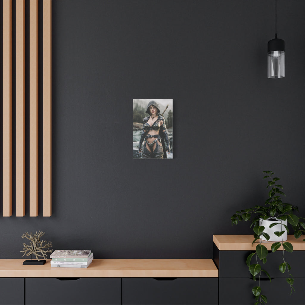 Female Warrior Ranger Fantasy Canvas Print - Matte Stretched Wall Art - No AI - Human created illustration art