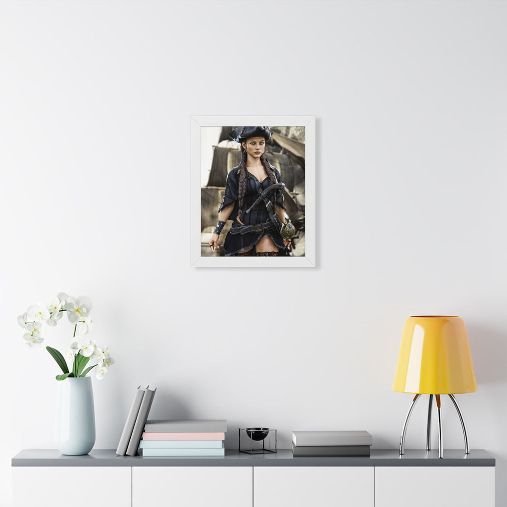 Pirate Captain Portrait Framed Poster — Sexy Pirate Wall Art - No AI - Human created illustration art
