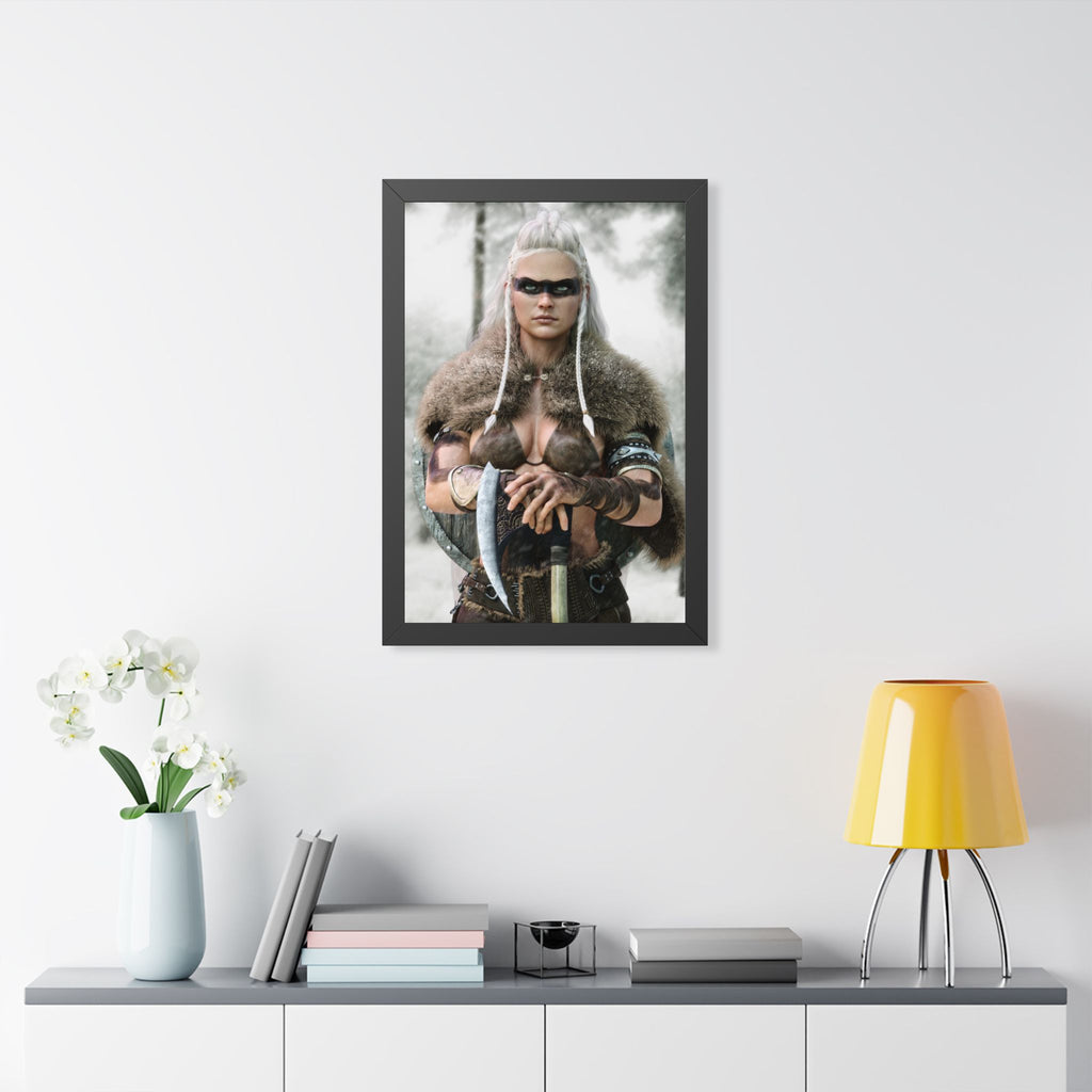 Viking Shieldmaiden Framed Poster — Nordic Warrior Wall Art - No AI - Human created illustration art