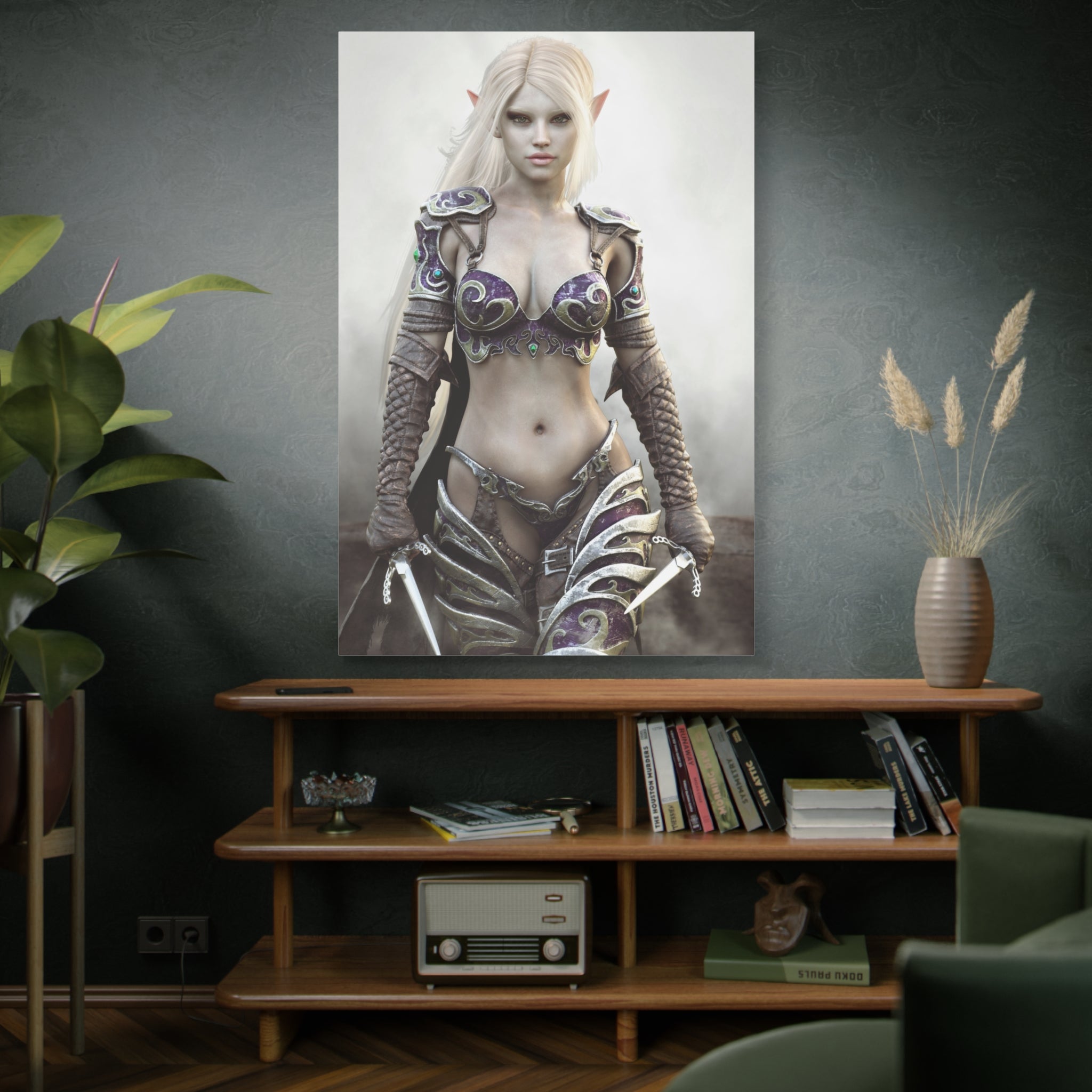 Dark Elf Warrior Fantasy Canvas Print — Matte Stretched Wall Art - No AI- Human created illustration art