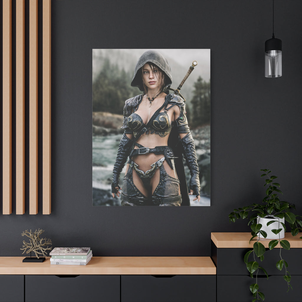 Female Warrior Ranger Fantasy Canvas Print - Matte Stretched Wall Art - No AI - Human created illustration art