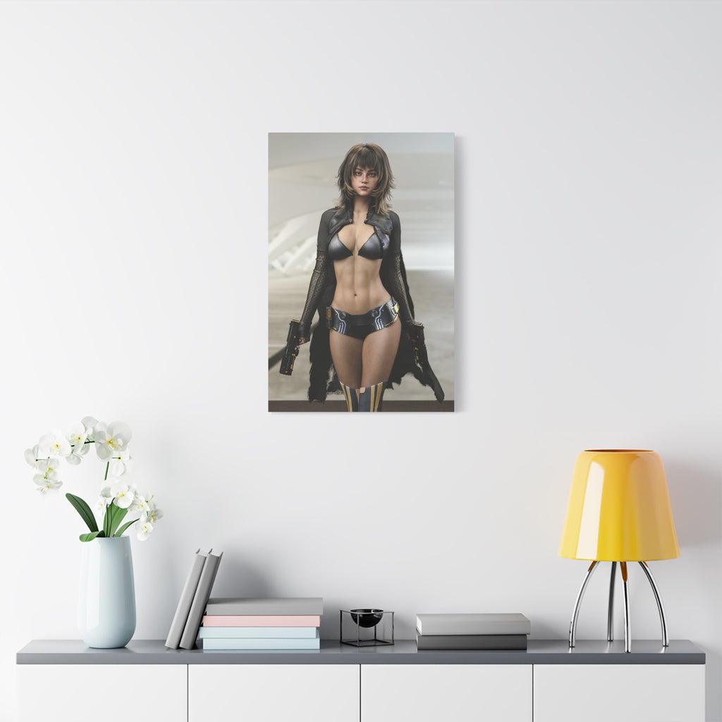 Sci‑Fi Femme Fatale Matte Canvas Print — Futuristic Warrior Wall Art- No AI - Human created illustration art