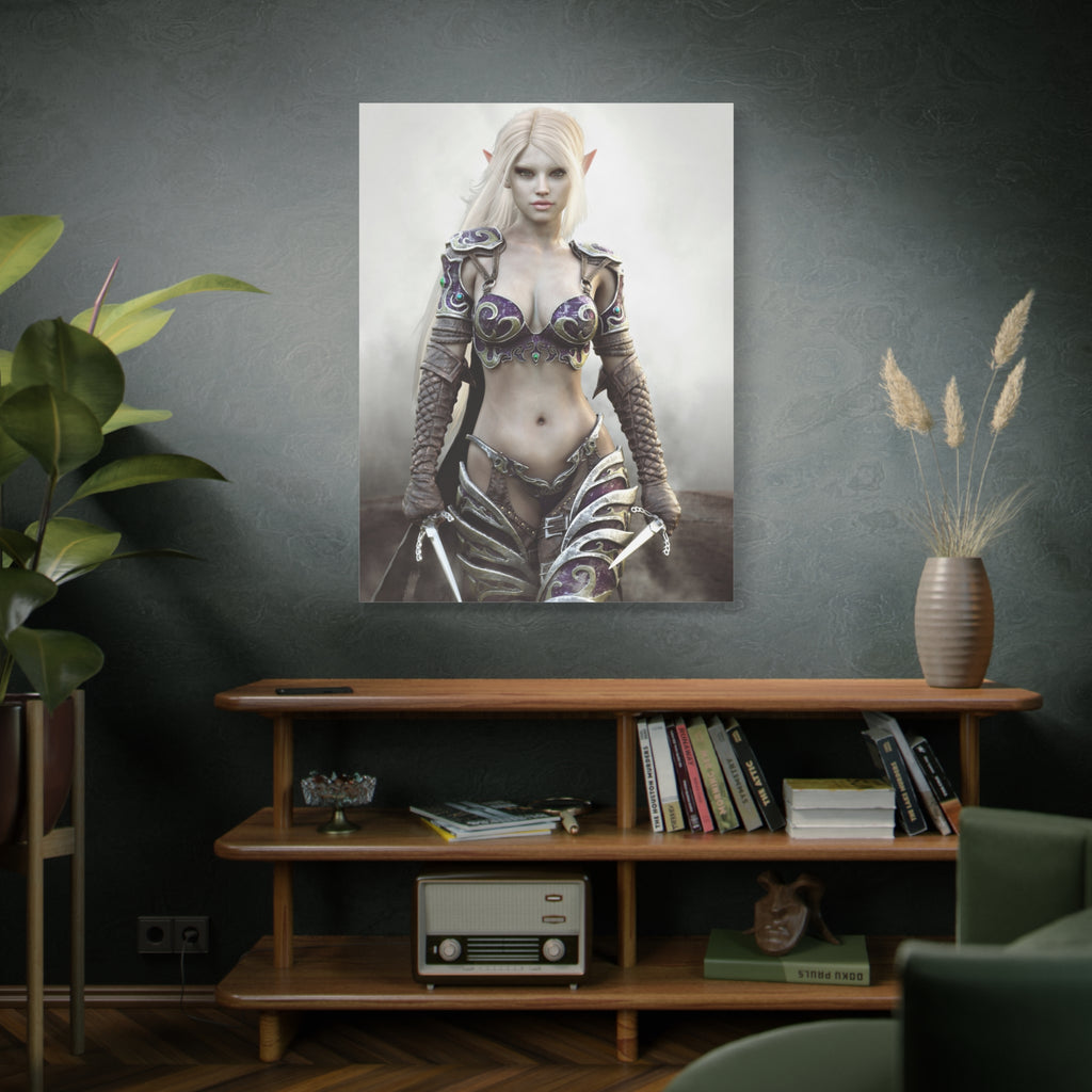 Dark Elf Warrior Fantasy Canvas Print — Matte Stretched Wall Art - No AI- Human created illustration art