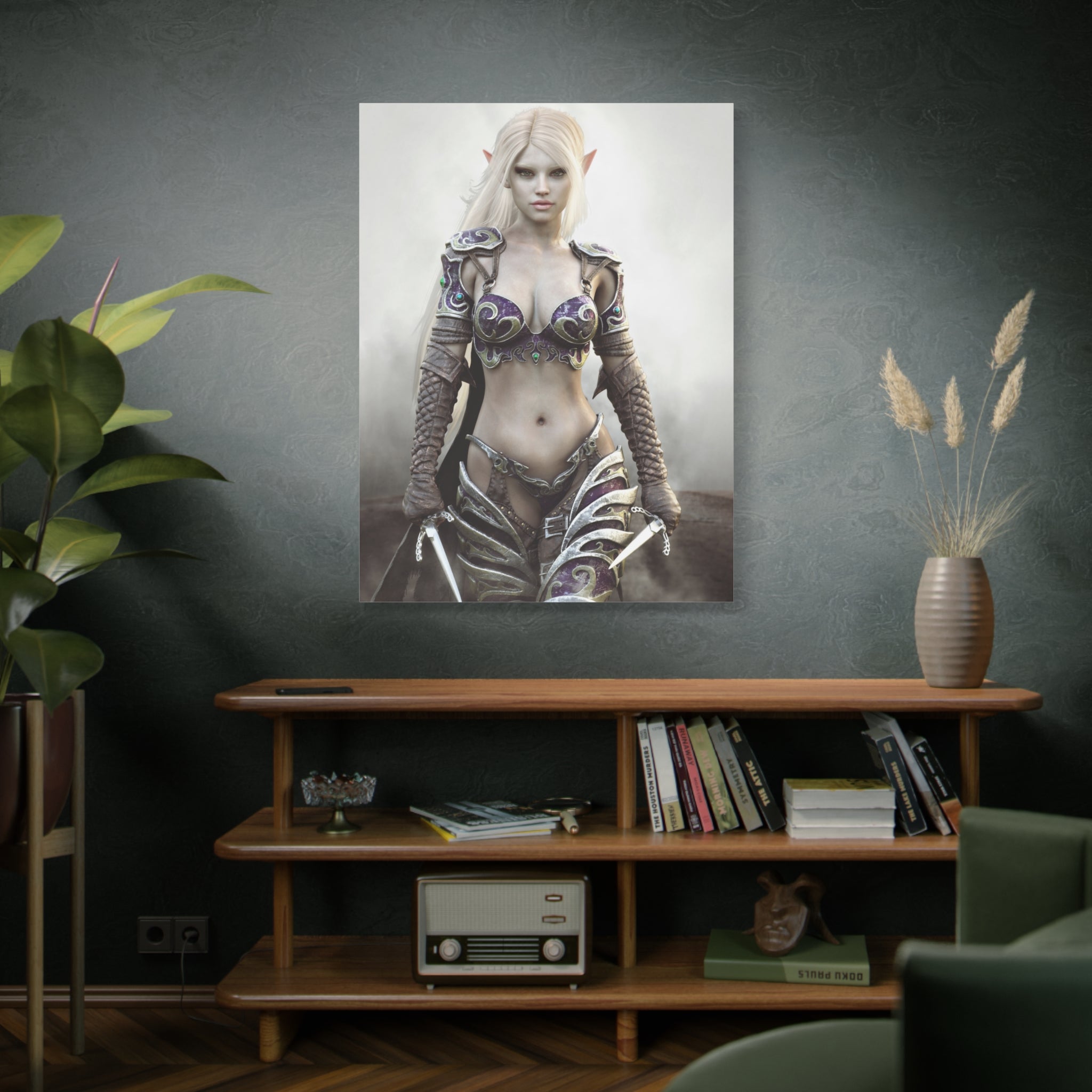 Dark Elf Warrior Fantasy Canvas Print — Matte Stretched Wall Art - No AI- Human created illustration art