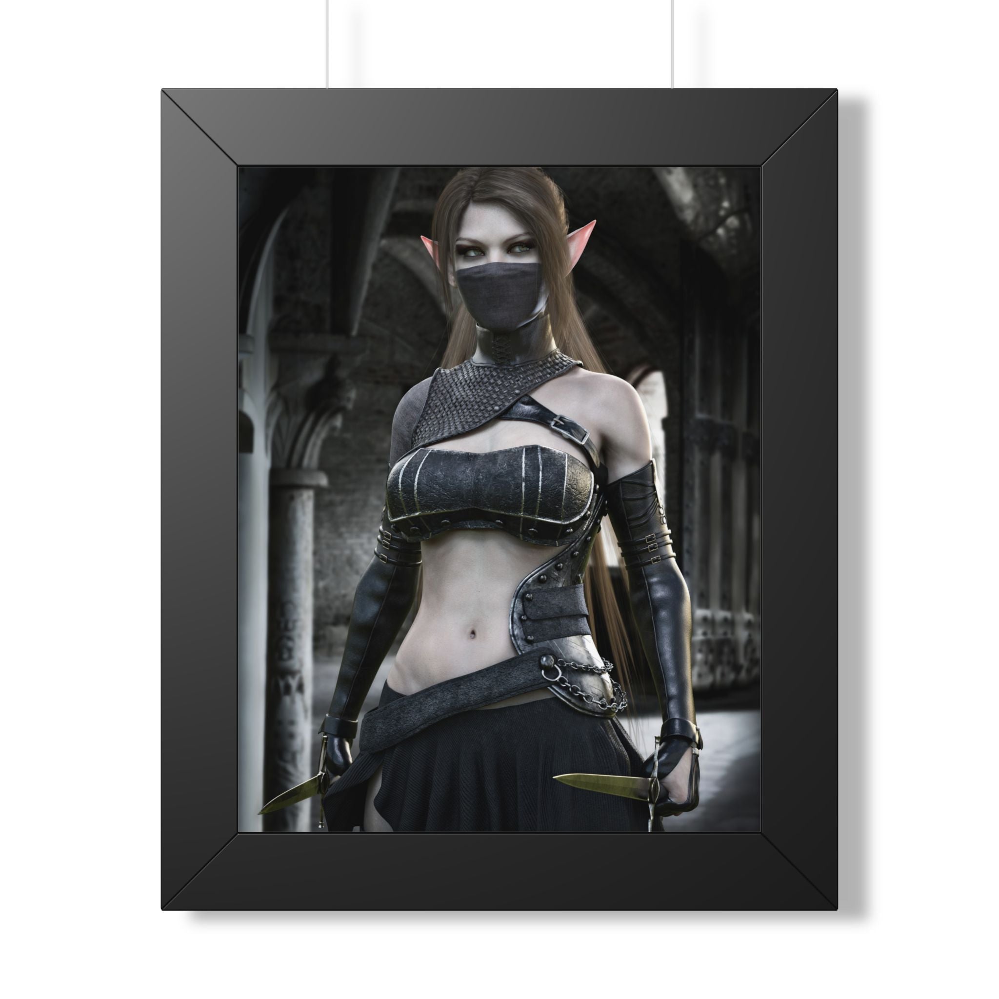 Framed Poster — Dark Fantasy Elf Assassin Wall Art (Vertical)