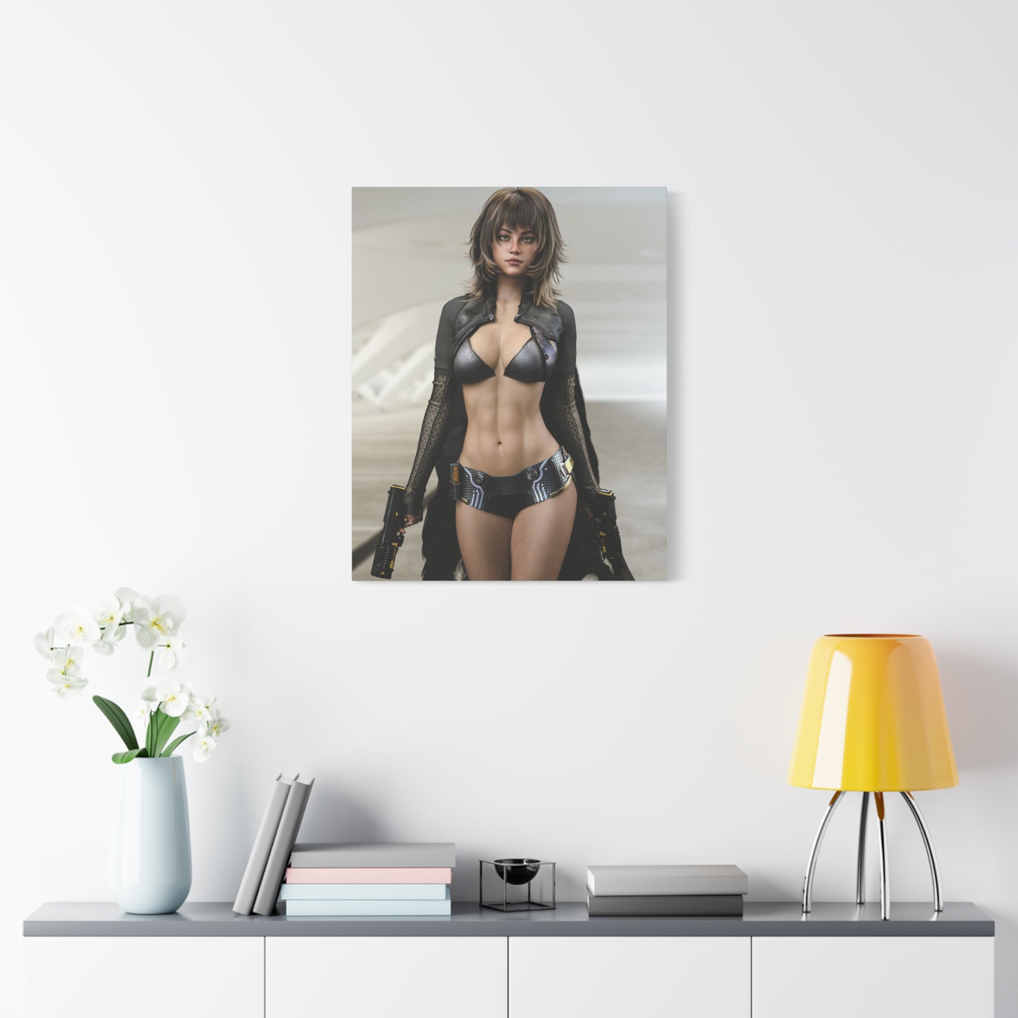 Sci‑Fi Femme Fatale Matte Canvas Print — Futuristic Warrior Wall Art- No AI - Human created illustration art