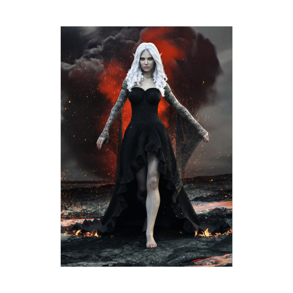 Dark Sorceress Fine Art Poster — Gothic Woman in Black Dress Wall Art - No AI - Human created illustration art