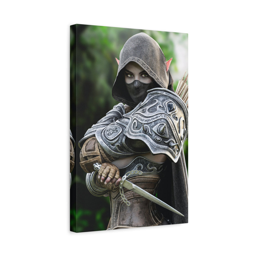 Elven Dark Elf Ranger Canvas Print — Fantasy Drow Archer Matte Stretched Wall Art