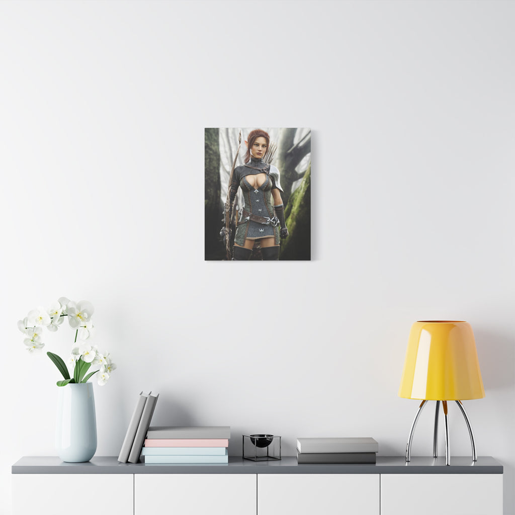 Fantasy Wood Elf Archer Warrior Canvas Print — Matte Stretched Wall Art - No Ai - human created illustration art