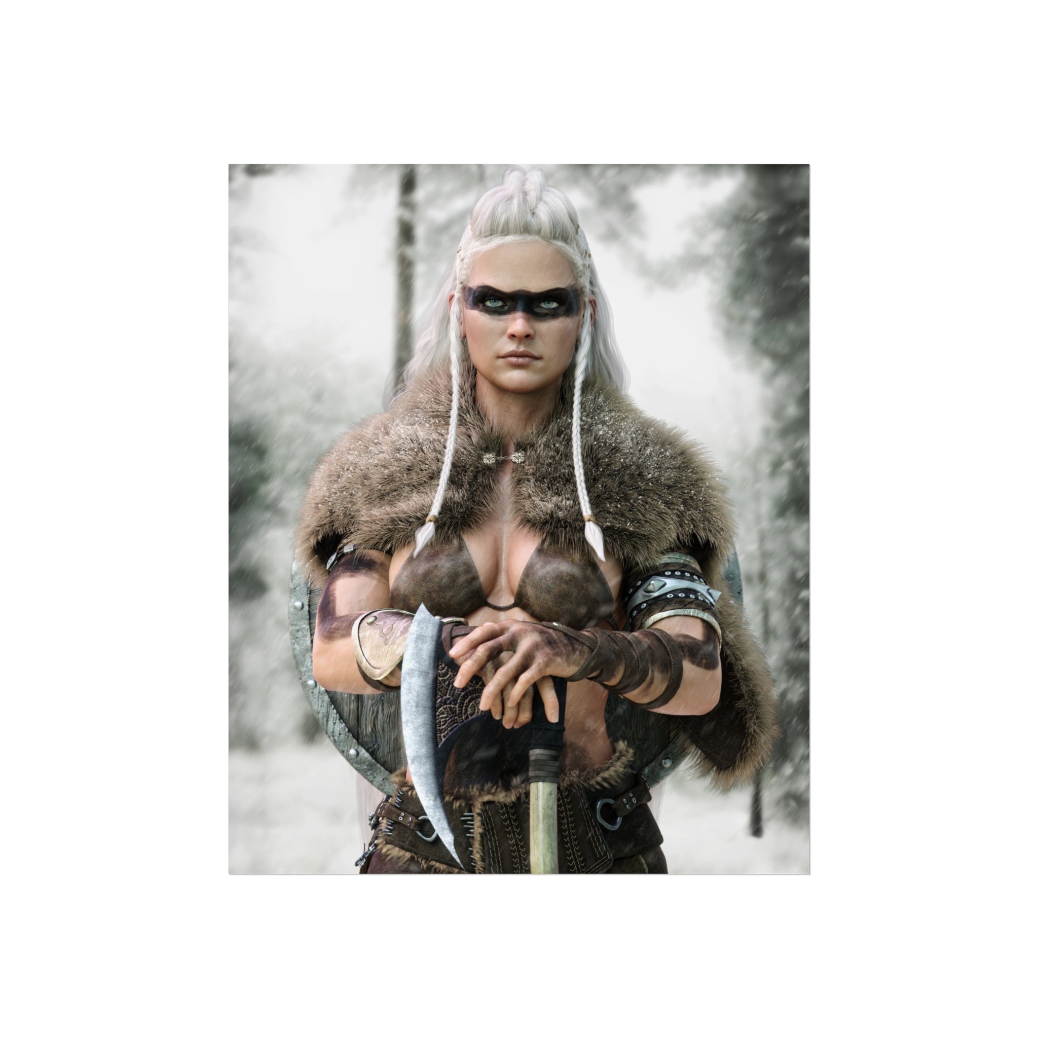 Póster de bellas artes 'Viking Shieldmaiden' — Arte mural de guerreras nórdicas - No AI - Ilustración creada por humanos