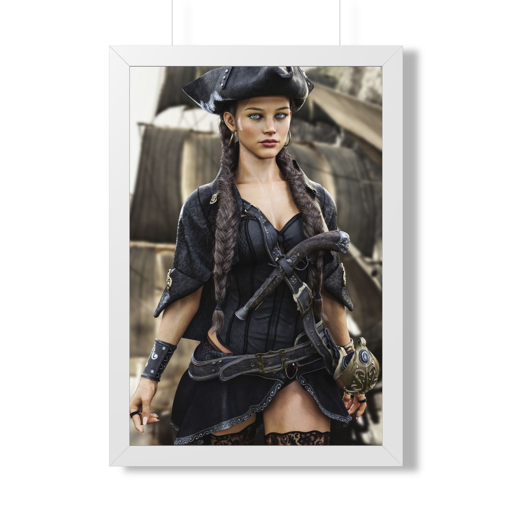 Póster Enmarcado Retrato Capitán Pirata — Arte de Pared Pirata Sexy - Sin IA - Arte ilustrativo creado por humanos