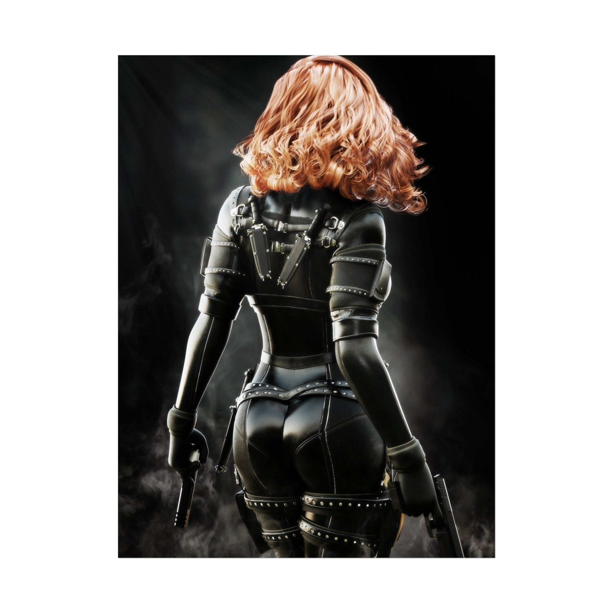 Póster de arte inspirado en Black Widow — Arte de pared de asesina de cuero Femme Fatale - Sin IA - Ilustración creada por humanos