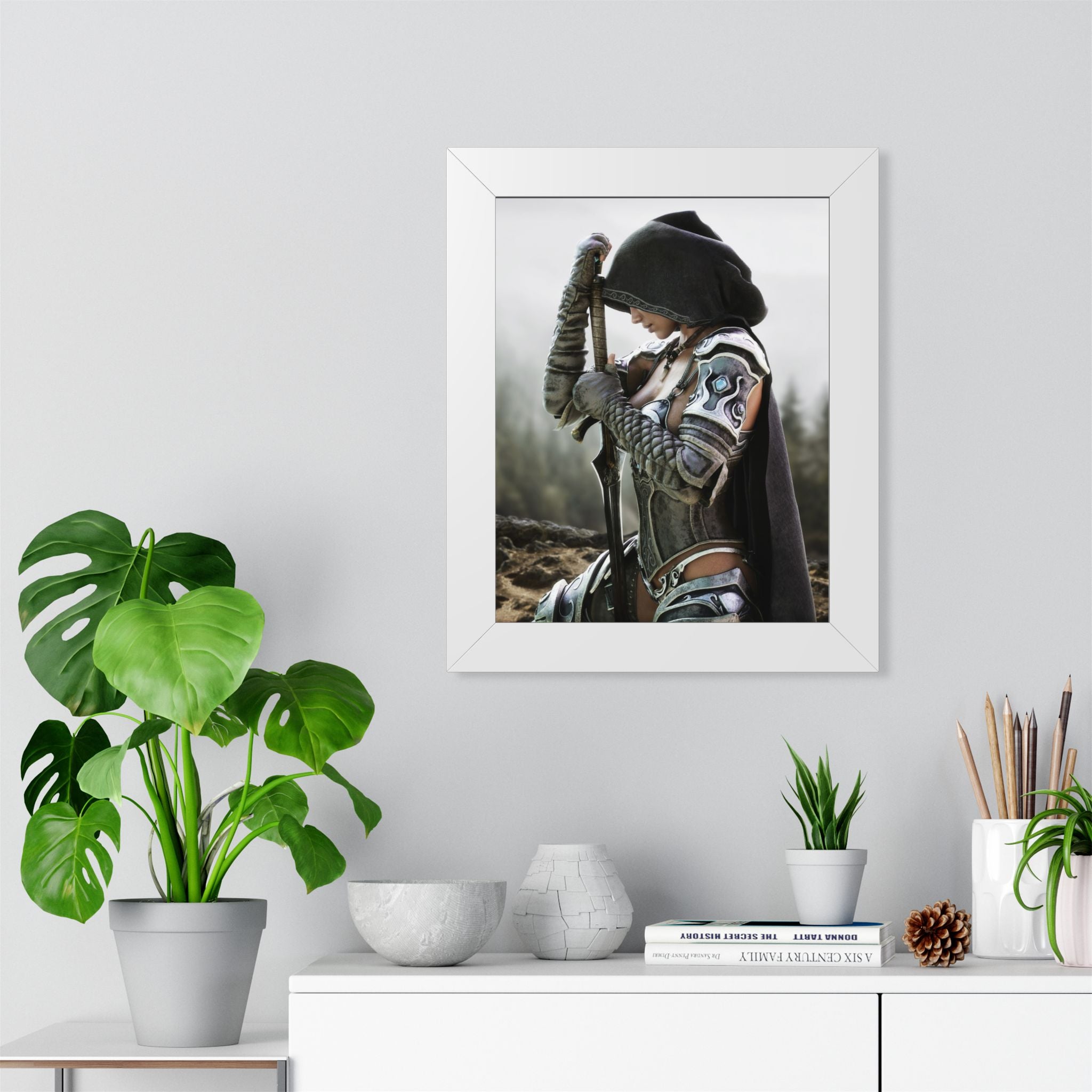 Framed Poster — Female Fantasy Warrior Artwork (Vertical) - No AI - Human created illustration art