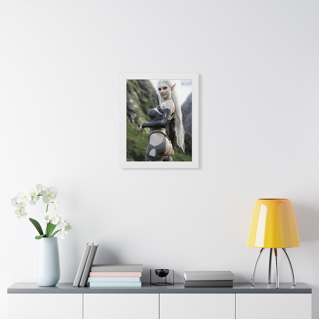 Póster Guerrera Elfa — Lámina Vertical Fantasía Enmarcada - No IA - Ilustración de arte creada por humanos.