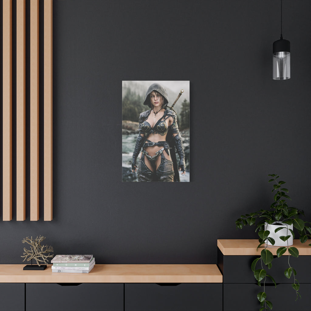 Female Warrior Ranger Fantasy Canvas Print - Matte Stretched Wall Art - No AI - Human created illustration art