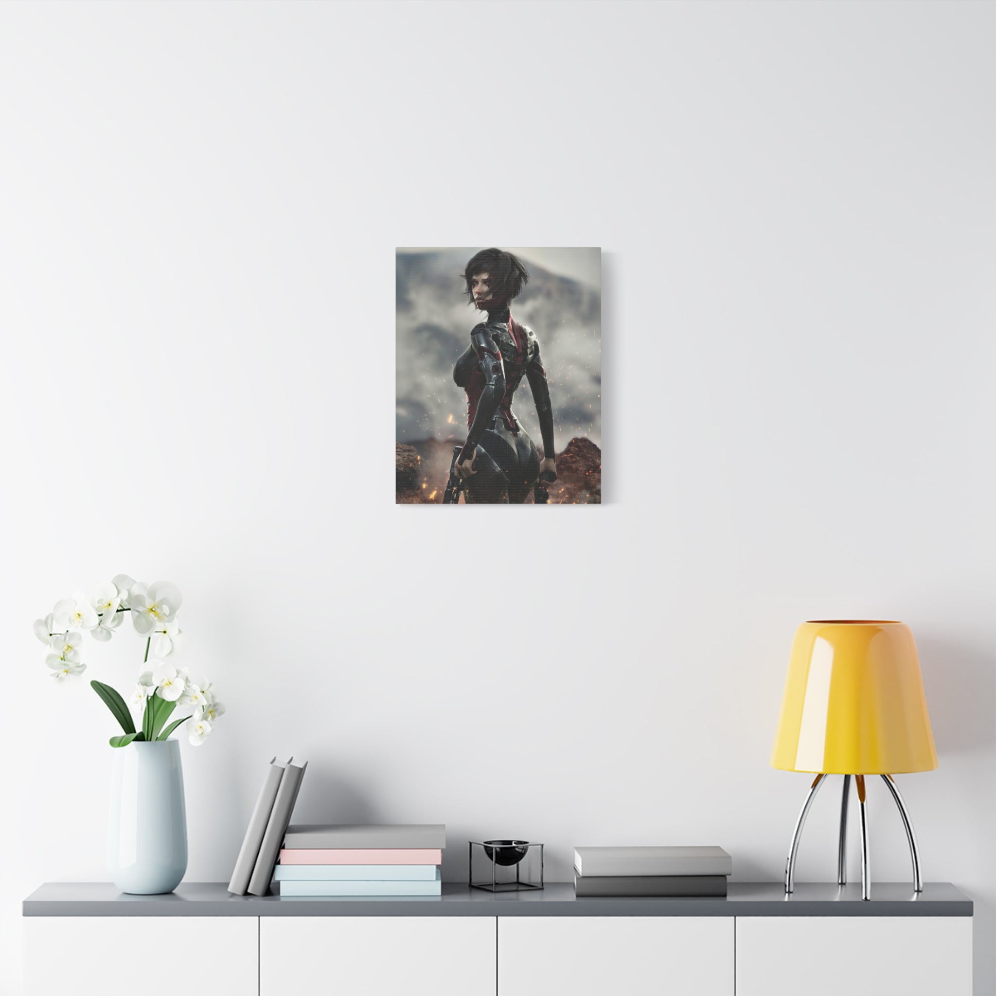 Sci‑Fi Warrior Matte Canvas Print — Futuristic Female Soldier Wall Art- No AI - Human created illustration art