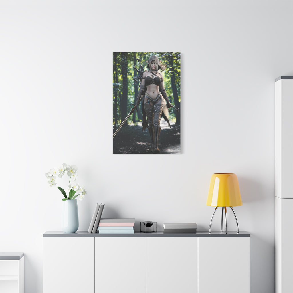 Fantasy Archer Warrior Canvas Print — Female Ranger Wall Art (Matte Stretched) - No Ai - Human created illustration art