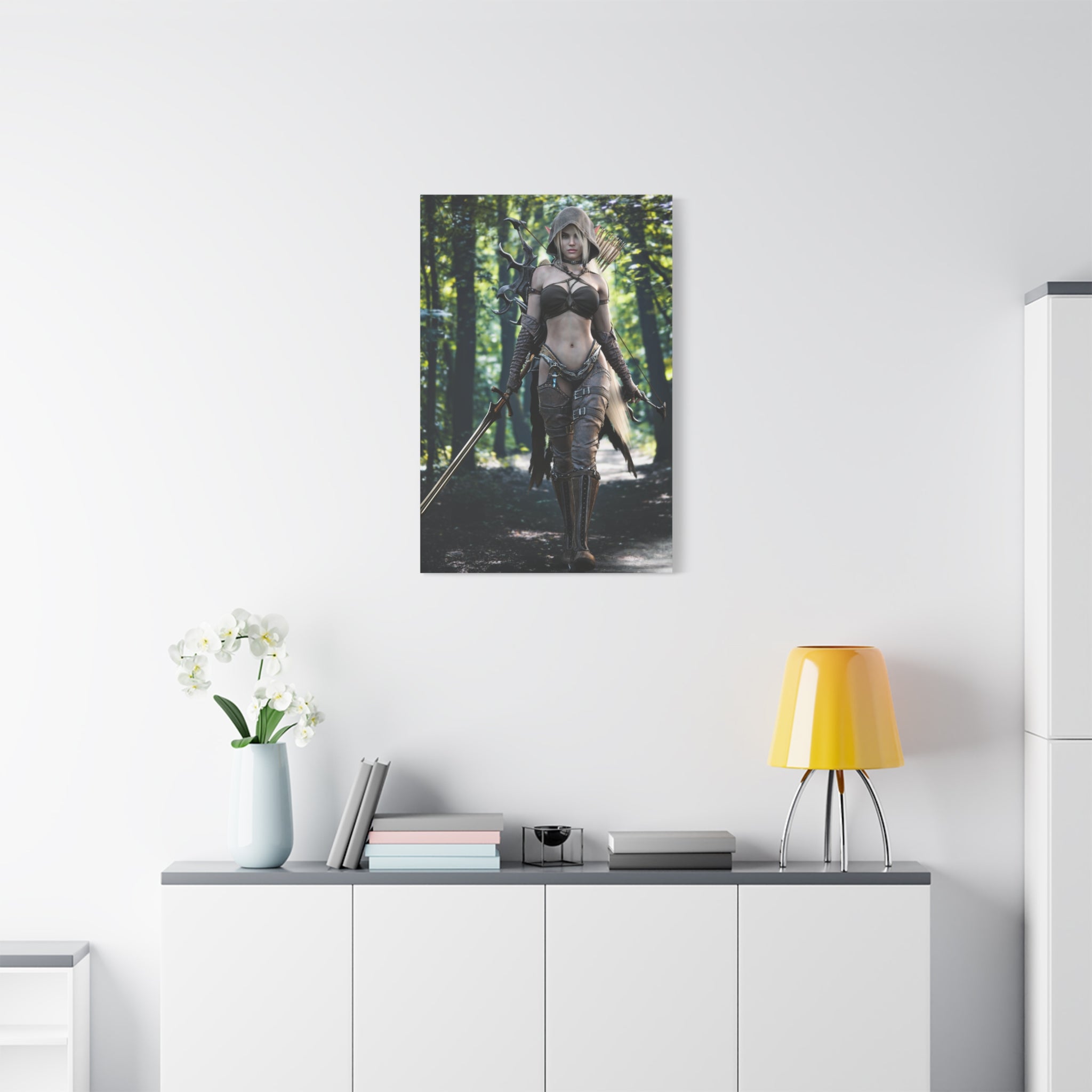 Fantasy Archer Warrior Canvas Print — Female Ranger Wall Art (Matte Stretched) - No Ai - Human created illustration art