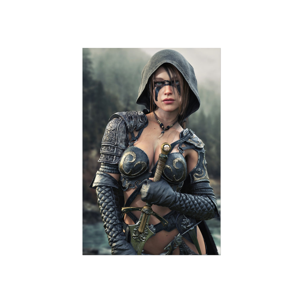 Fantasy Warrior Fine Art Poster — Female Ranger Archer in Hooded Armor- No Ai- Human created illustration art