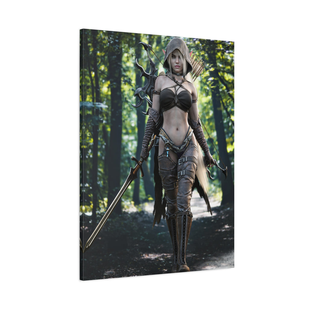 Fantasy Archer Warrior Canvas Print — Female Ranger Wall Art (Matte Stretched) - No Ai - Human created illustration art
