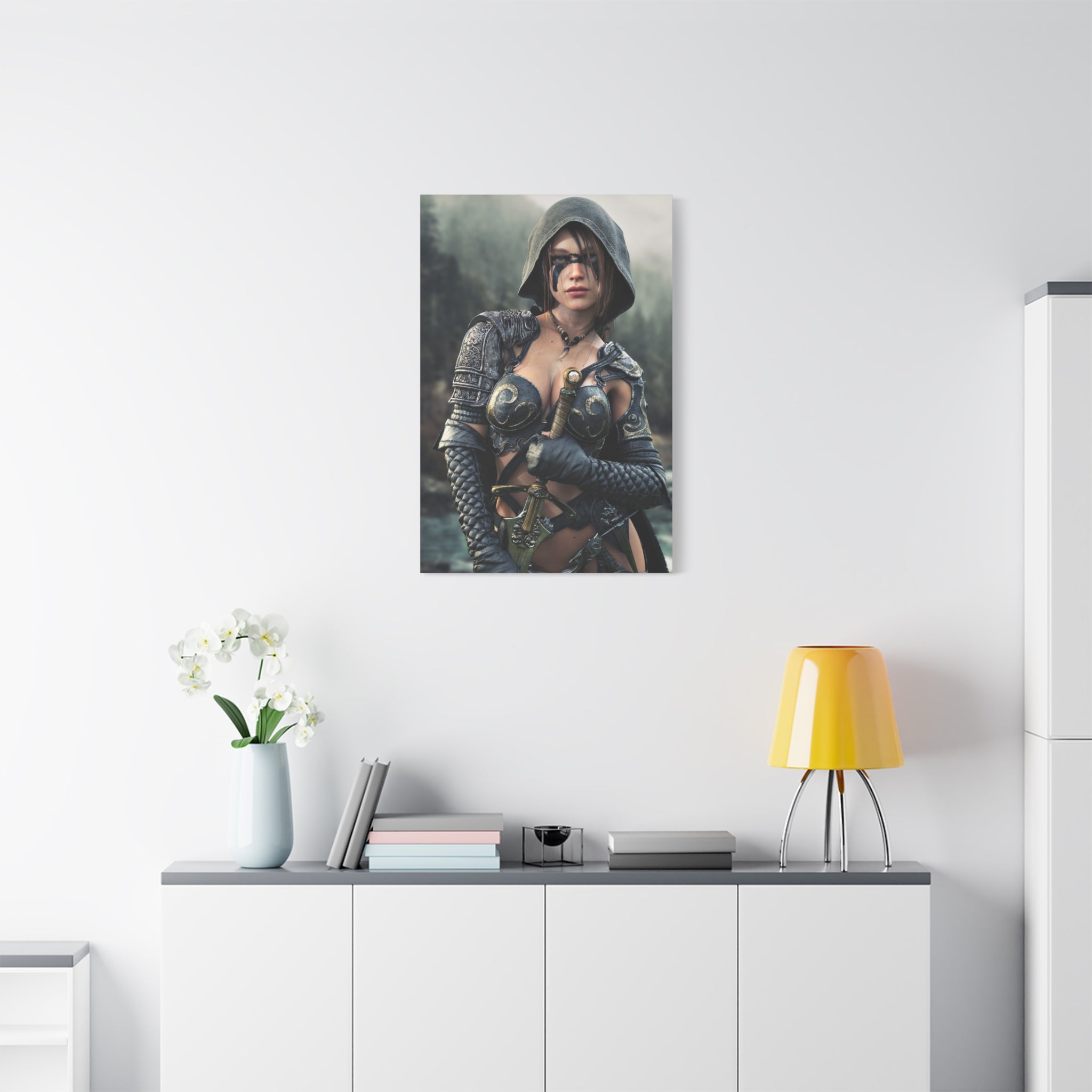 Fantasy Warrior Ranger Woman Matte Canvas Wall Art — Stretched 1.25"- No Ai- Human Created illustration art