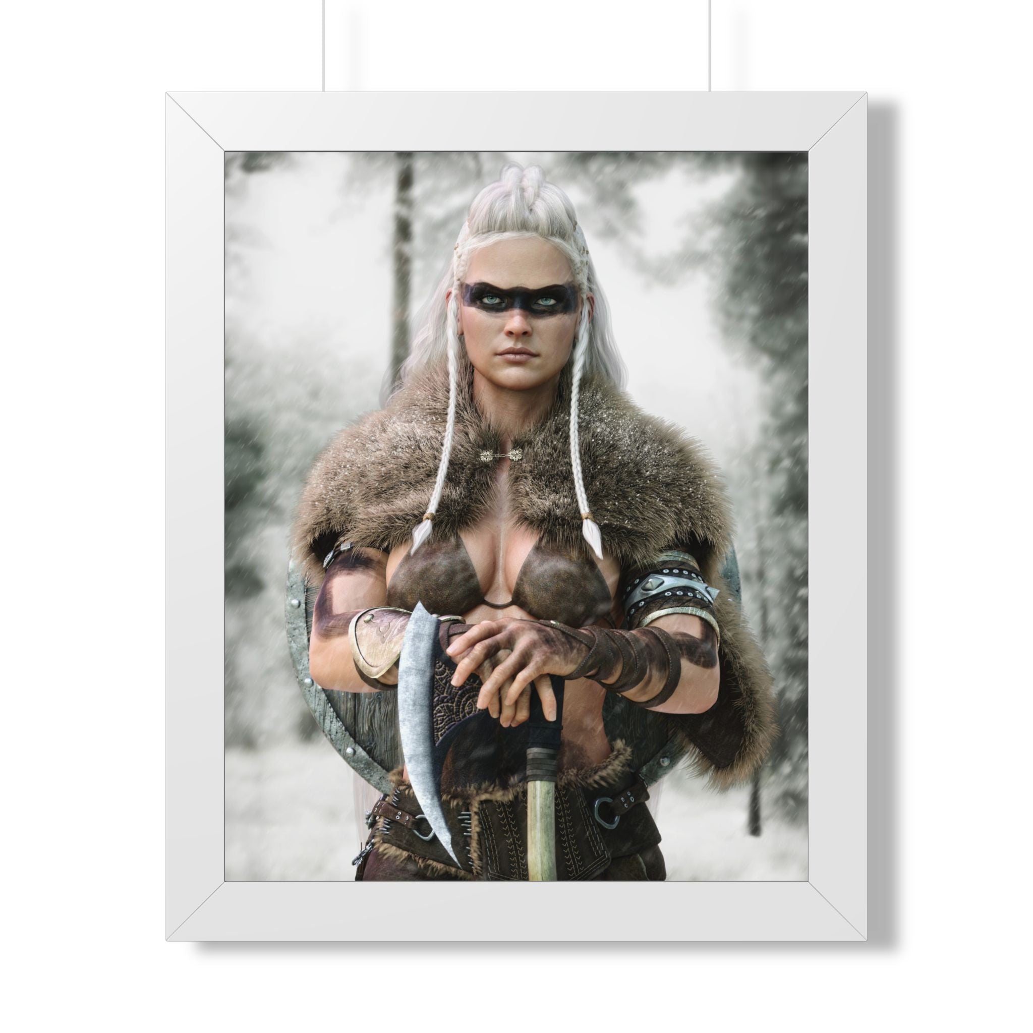 Póster enmarcado "Viking Shieldmaiden" — Arte mural de guerrera nórdica - Sin IA - Ilustración creada por humanos