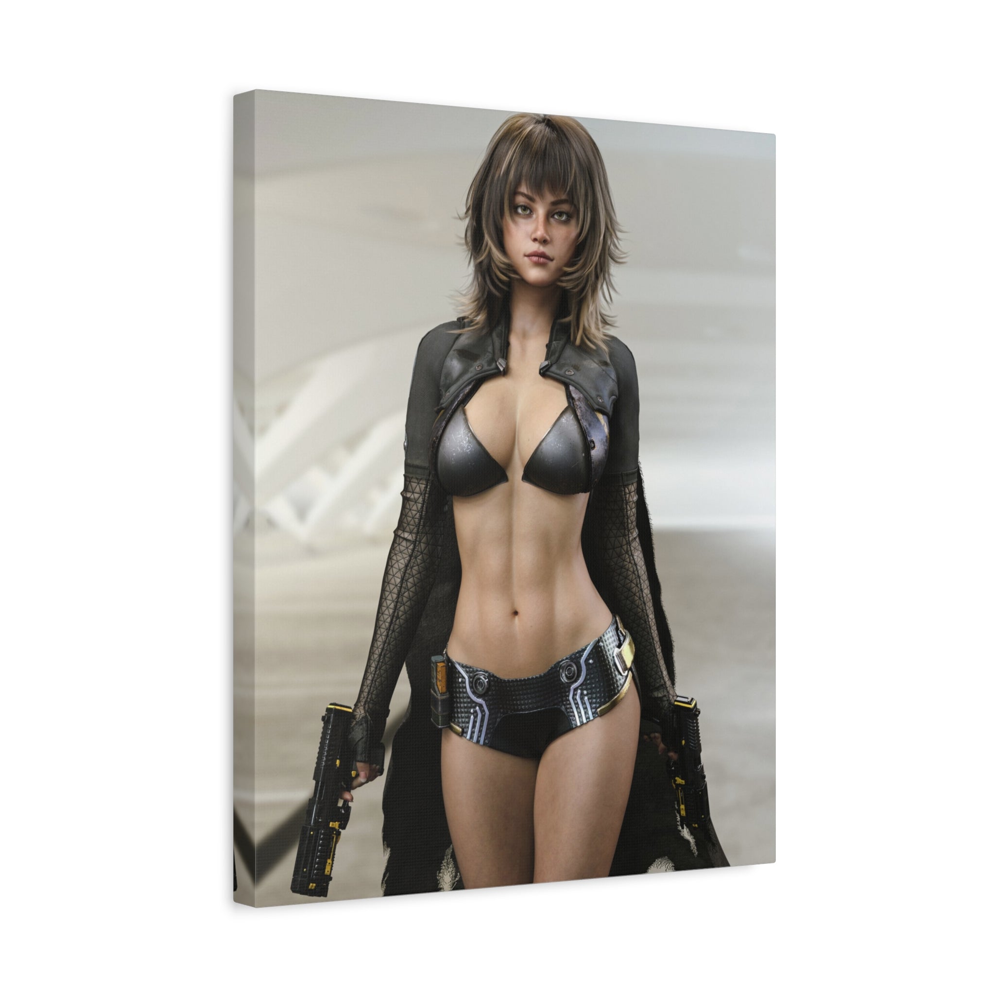 Sci‑Fi Femme Fatale Matte Canvas Print — Futuristic Warrior Wall Art- No AI - Human created illustration art