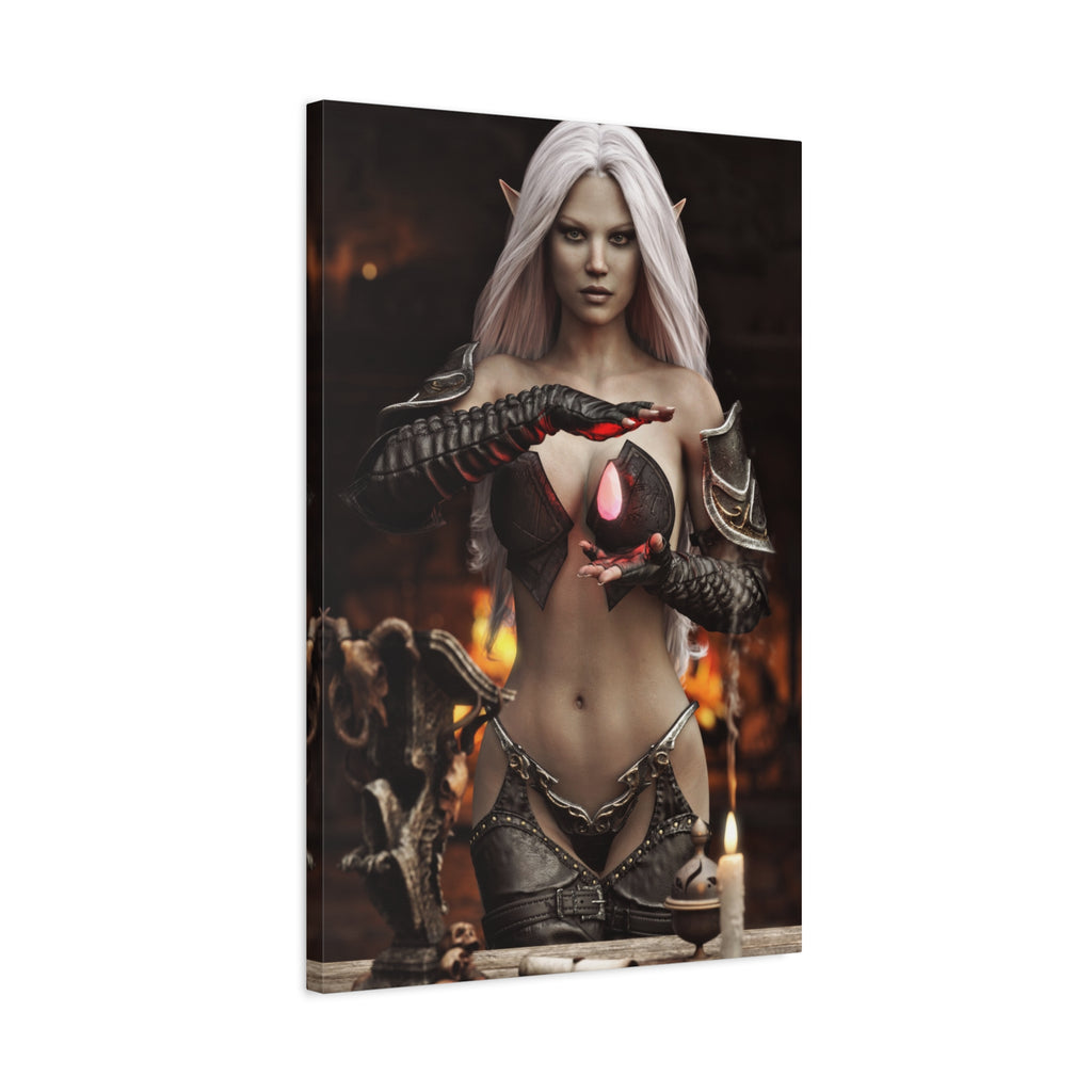 Dark Elf Sorceress Canvas Print — Fantasy Magic Wall Art- No AI- Human created illustration art