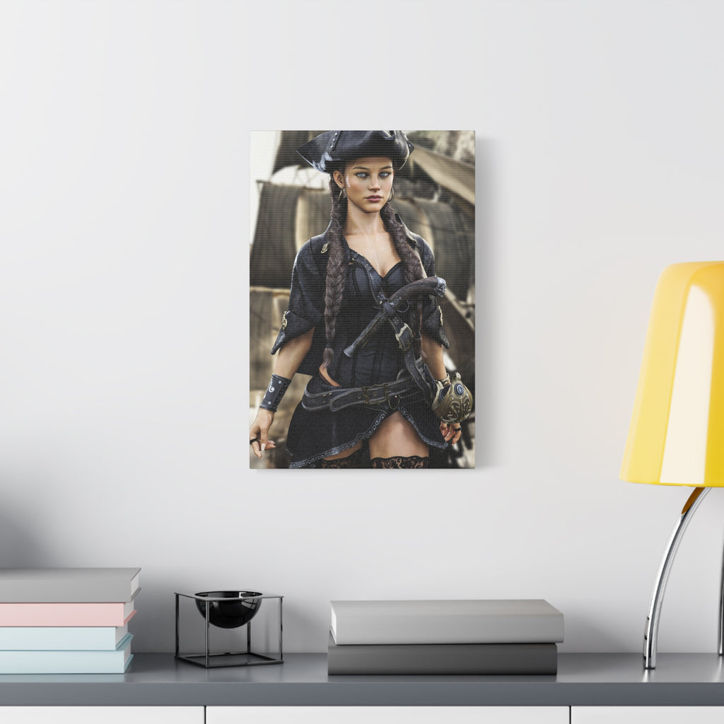Pirate Captain Woman Matte Canvas Print — Stretched Wall Art - No AI - Human created illustration art