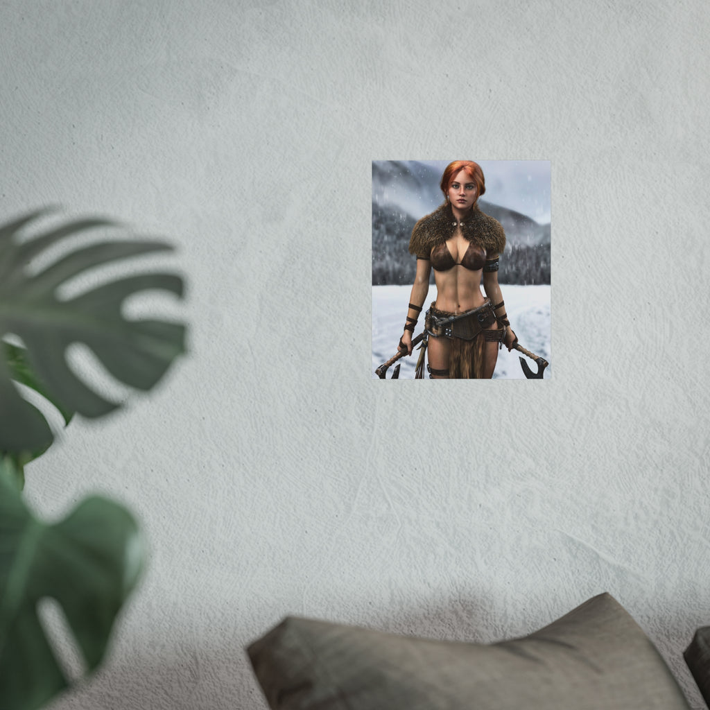 Viking Warrior Woman Fine Art Poster — Red-Haired Norse Axe Fighter Print