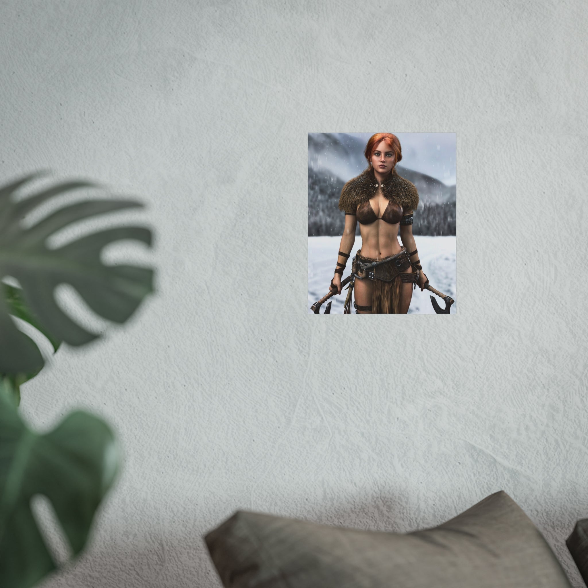 Viking Warrior Woman Fine Art Poster — Red-Haired Norse Axe Fighter Print