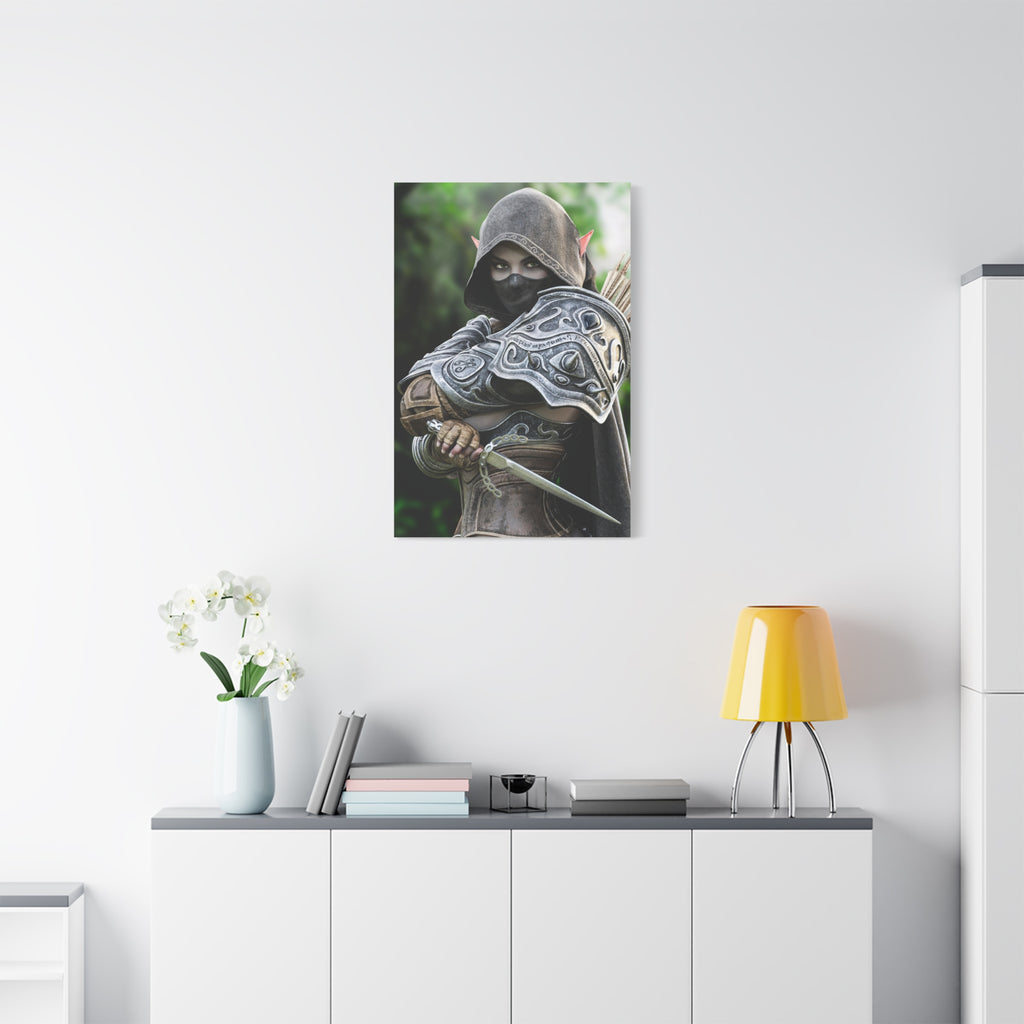 Elven Dark Elf Ranger Canvas Print — Fantasy Drow Archer Matte Stretched Wall Art