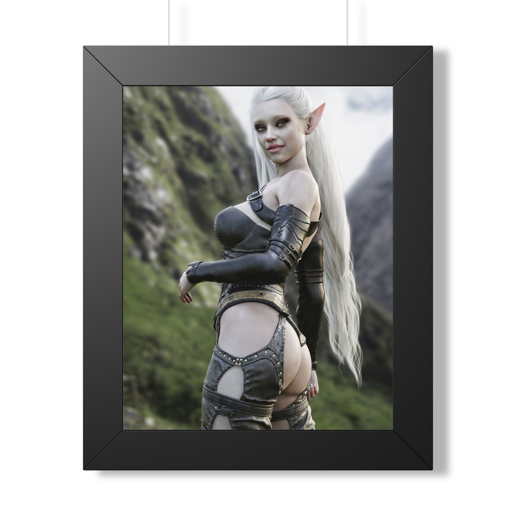 Póster Guerrera Elfa — Lámina Vertical Fantasía Enmarcada - No IA - Ilustración de arte creada por humanos.