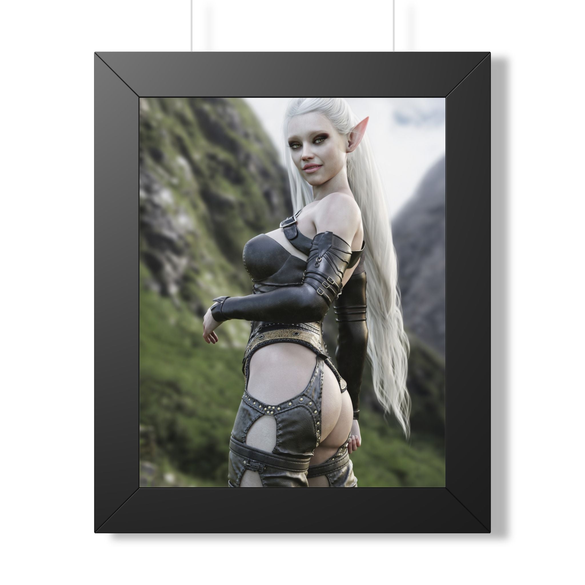 Elf Warrior Poster — Framed Fantasy Vertical Art Print- No AI - Human created illustration art.