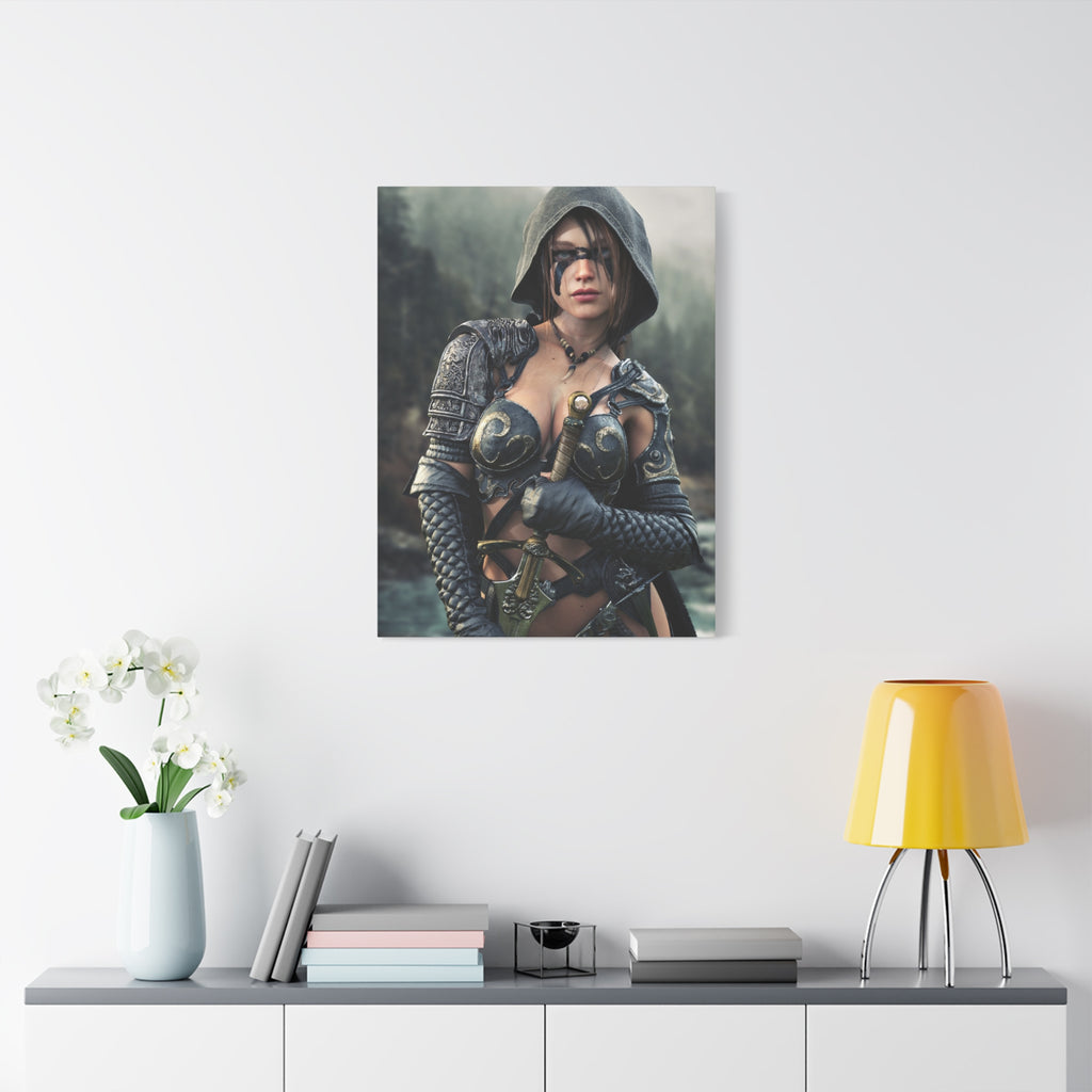 Fantasy Warrior Ranger Woman Matte Canvas Wall Art — Stretched 1.25"- No Ai- Human Created illustration art