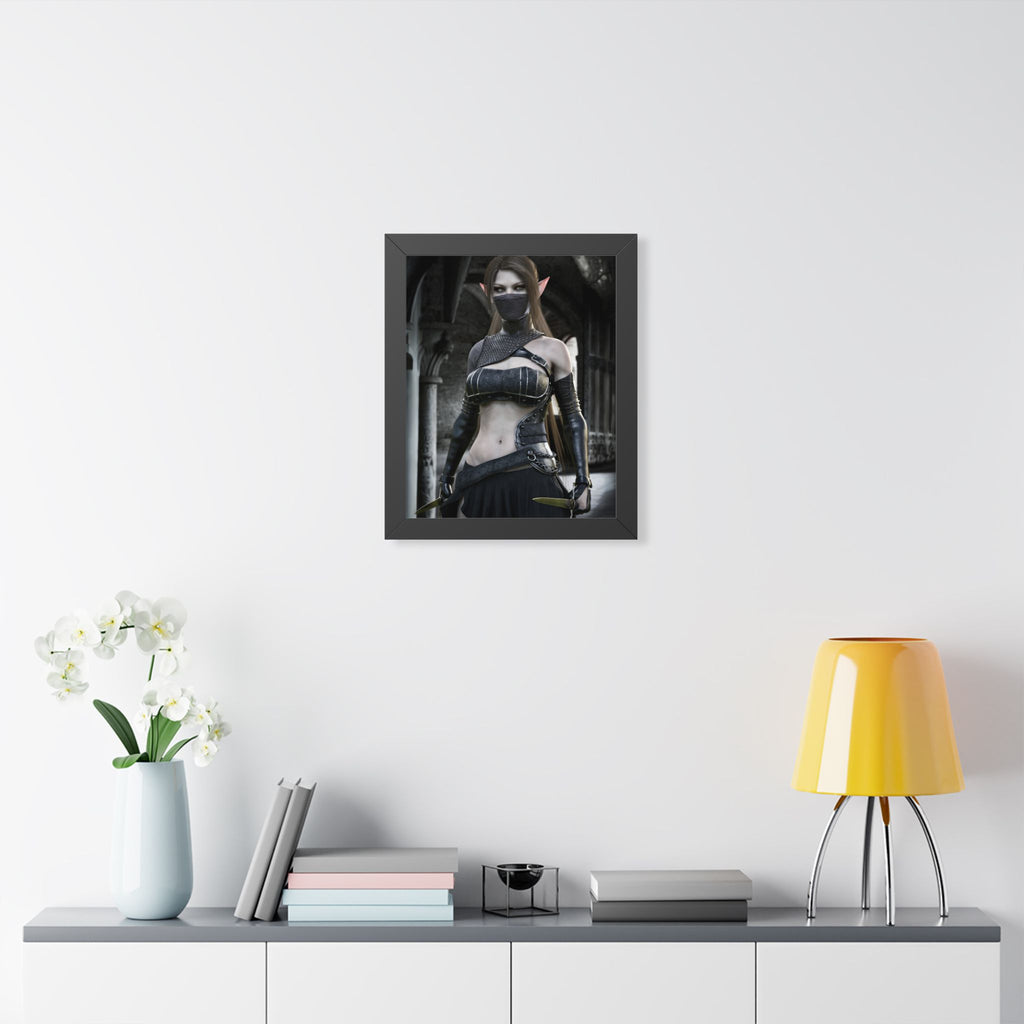 Framed Poster — Dark Fantasy Elf Assassin Wall Art (Vertical)
