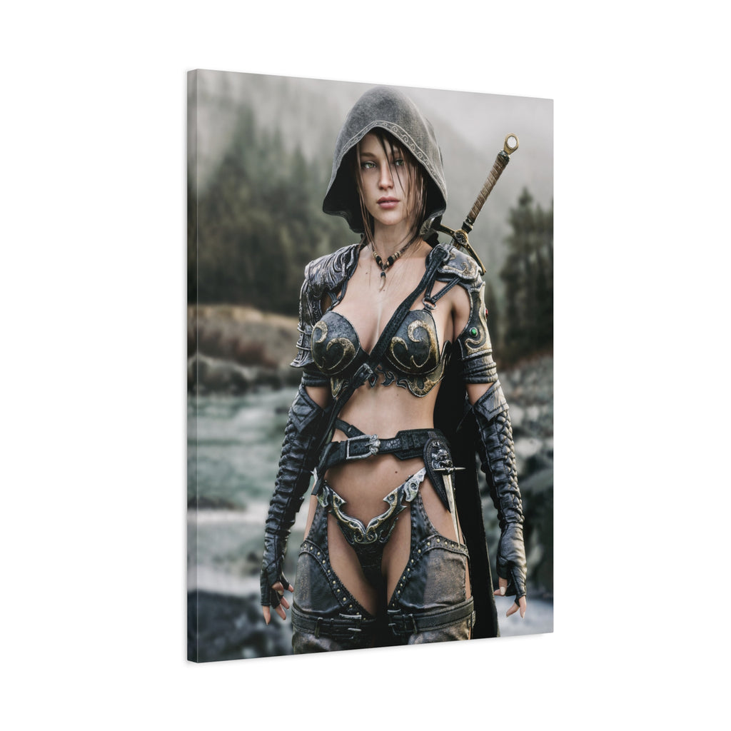 Female Warrior Ranger Fantasy Canvas Print - Matte Stretched Wall Art - No AI - Human created illustration art