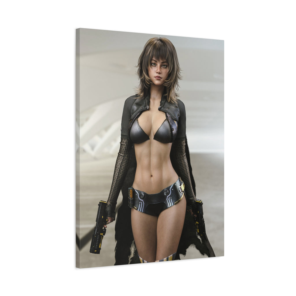 Sci‑Fi Femme Fatale Matte Canvas Print — Futuristic Warrior Wall Art- No AI - Human created illustration art